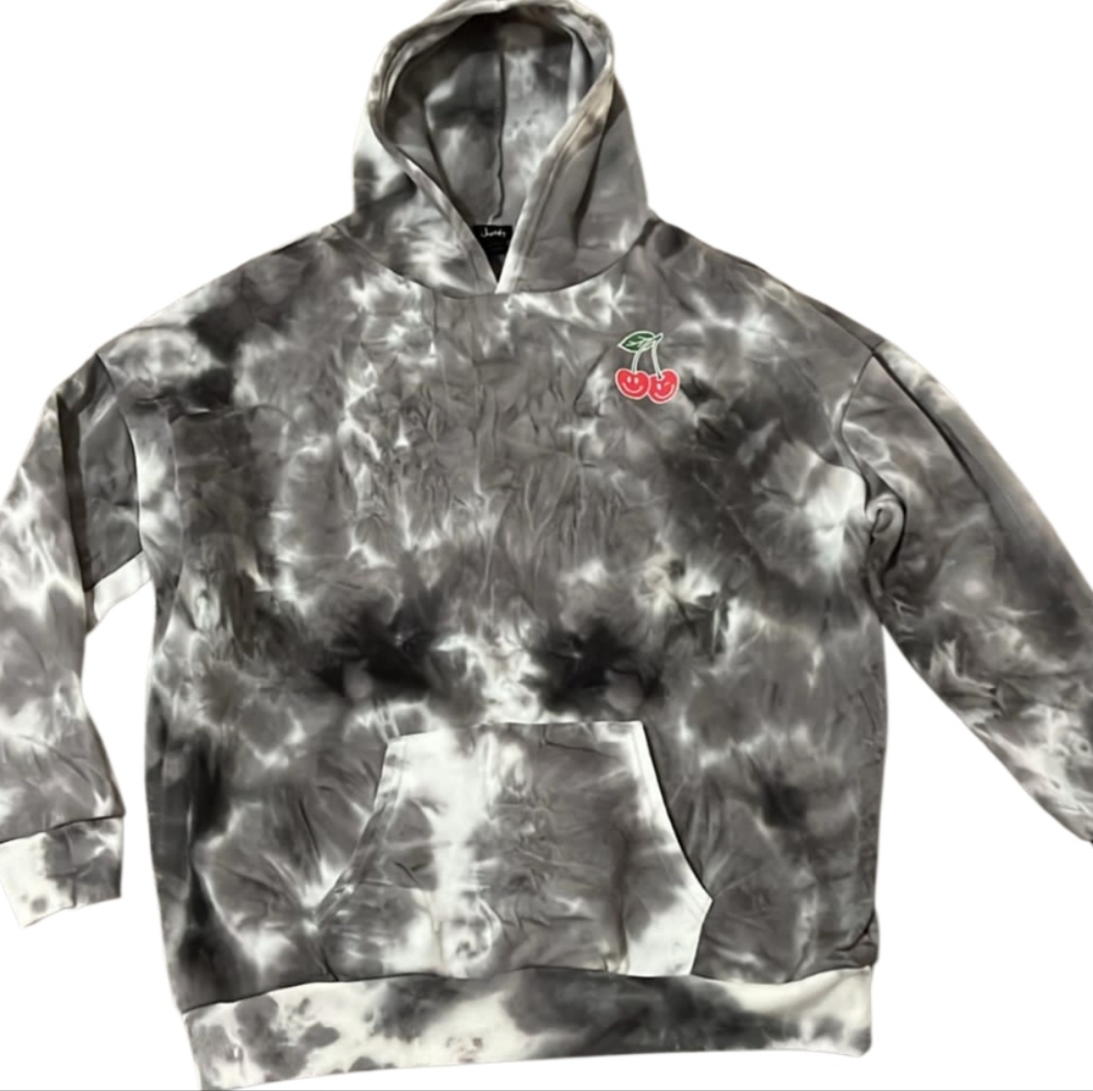Gray Tie-Dye Hoodie with Cherry Design